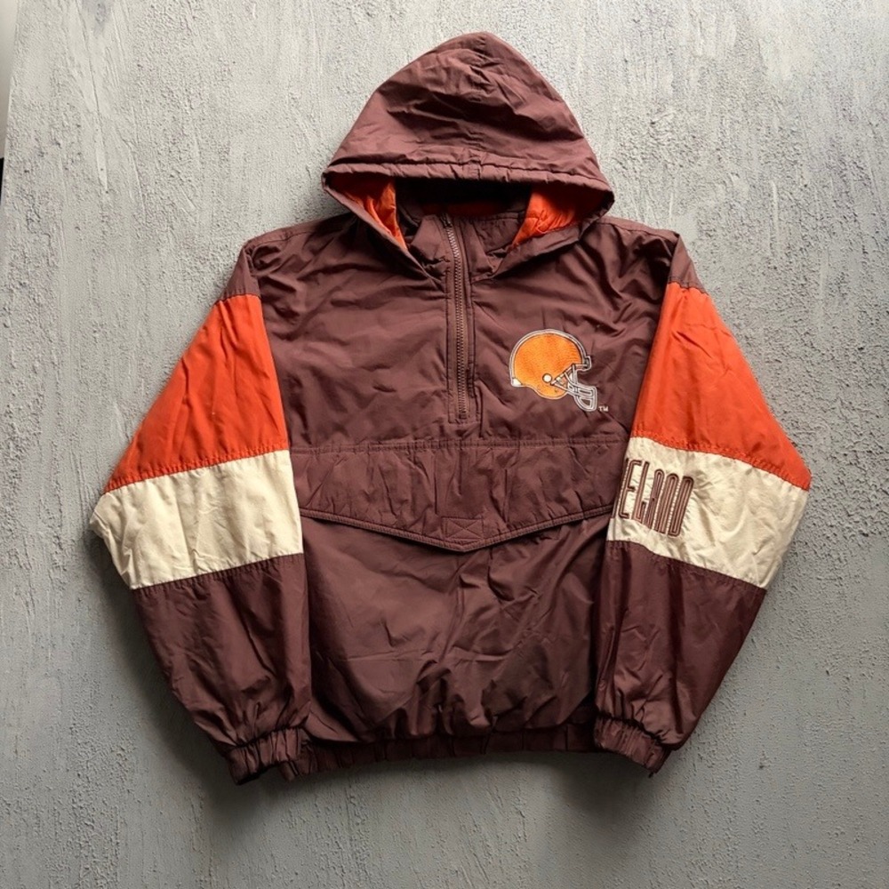 Vintage Cleveland Browns Jacket Medium Brown 1990s NFL Anorak Pullover
